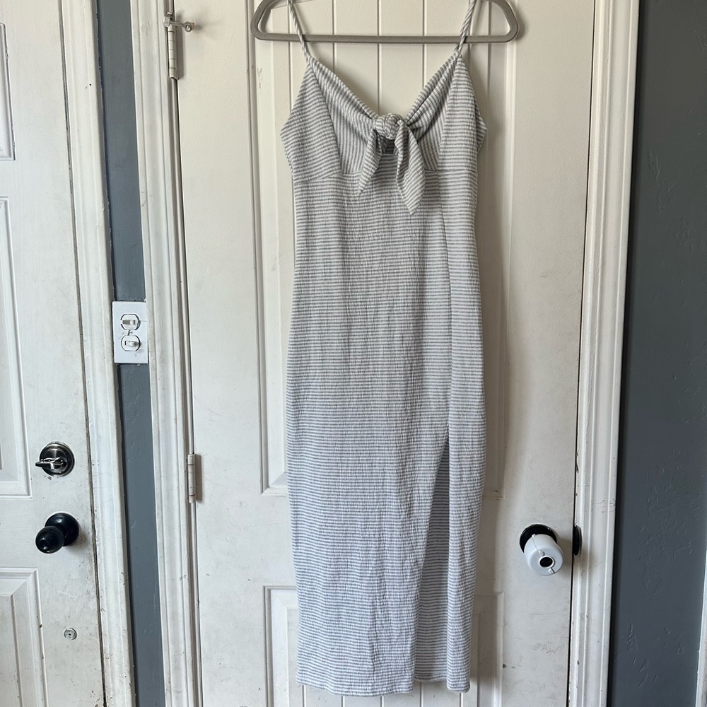 Misty Rose Knot Front Strappy Maxi Dress Stripes Medium